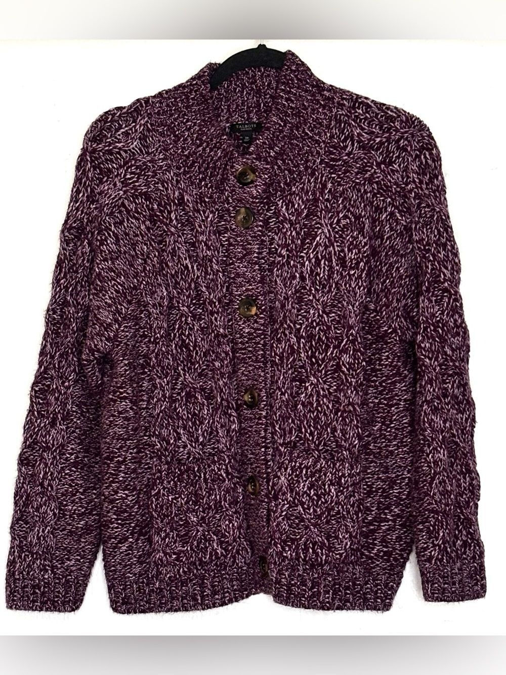 Talbots Marl Cable Knit Mockneck Cardigan Marled Plum Size 1XP